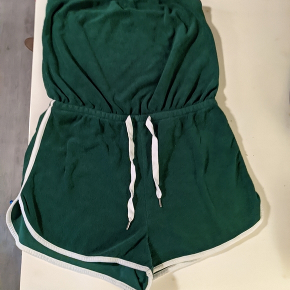 Forever21 Terry Cloth Shorts Romper Green - Picture 3 of 4